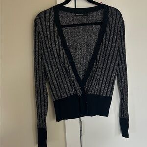 Karen Millen Black and Gray Striped Cardigan Size Large